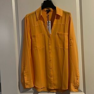 NWT - Express - Original Fit Convertible Sleeve Blouse - Yellow - Sz Medium